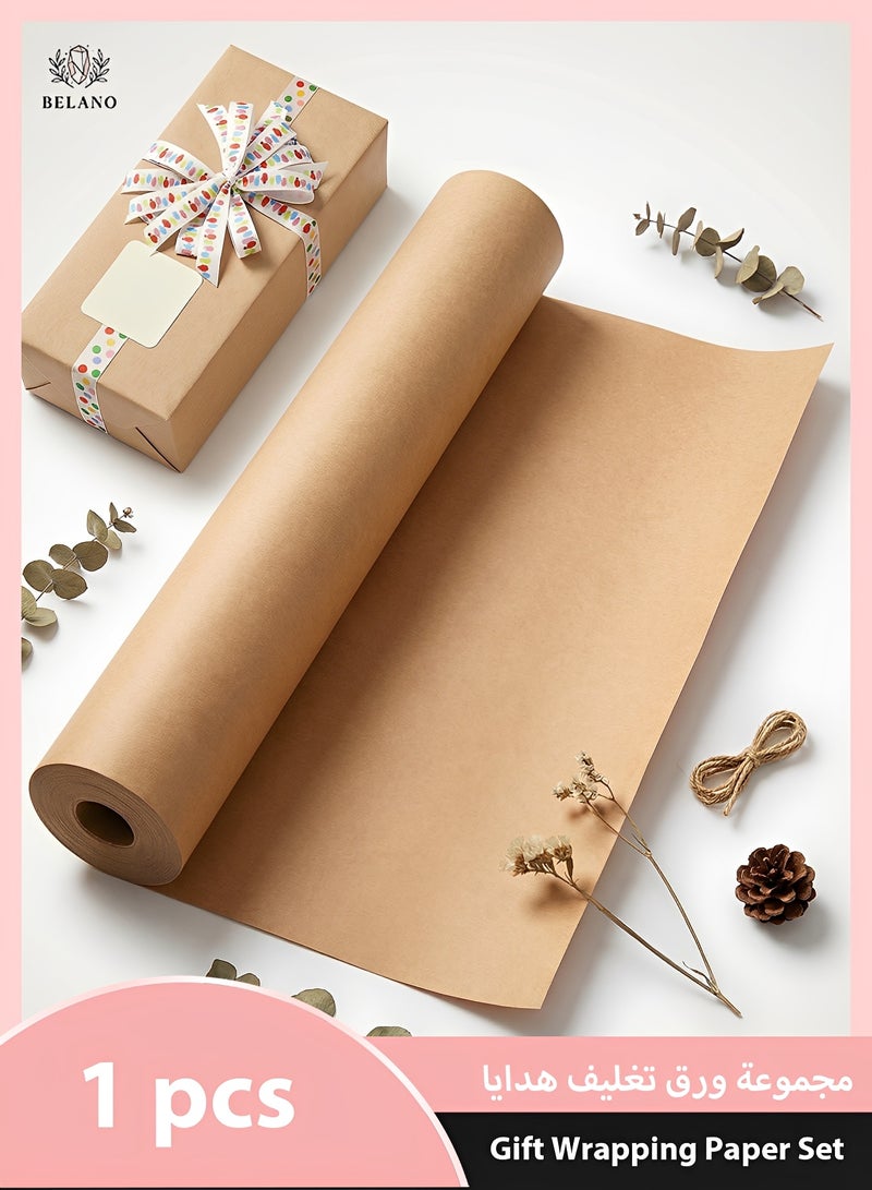 BELANO Kraft Wrapping Paper Roll Eco Friendly, Brown Gift Wrap Paper Heavy Duty, Parcel Packing Paper for Wedding and Birthday Natural 44cm x 5m - Image 1